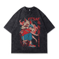 Dark Anime Print Short Sleeve T-Shirt for Men and Women Vintage American Retro Heavyweight Washed Aged eprolo