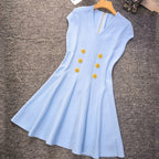 Raglan sleeves V-neck metal buckle high waist zippered knit dress trendy eprolo