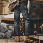 American Retro Classic-inspired men's jeans with a modern fit and durable construction. The rich indigo wash and quality denim hold their shape through everyday wear, making them a versatile wardrobe essential. LittleYogaSocks