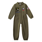 Toddler Boys Pilot Jumpsuit Army Green Long Sleeve Romper, Perfect For Birthday Party Outfits VELORIA - Thread of Generations