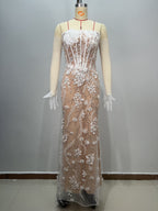 High-Quality Fashion Design Strapless Floral Decorated Boned Casual Long Mesh Bodycon Dress eprolo