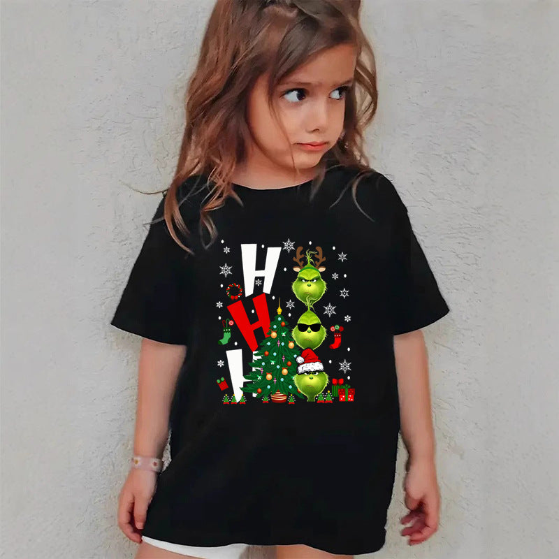 Combed Cotton New Christmas Children's Short Sleeve Girls' T-Shirt Kids Clothing Boys' Short Sleeve eprolo