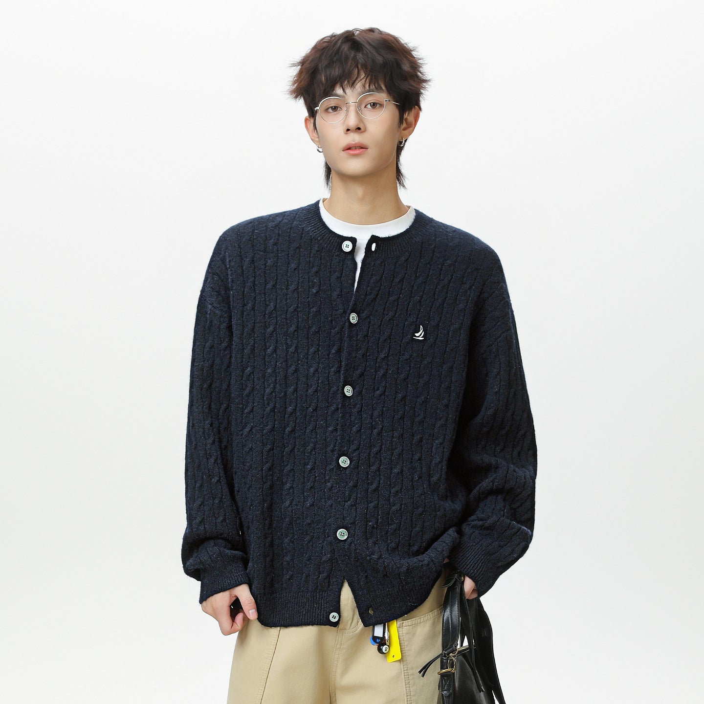 Loose twisted flower round neck sweater for men eprolo