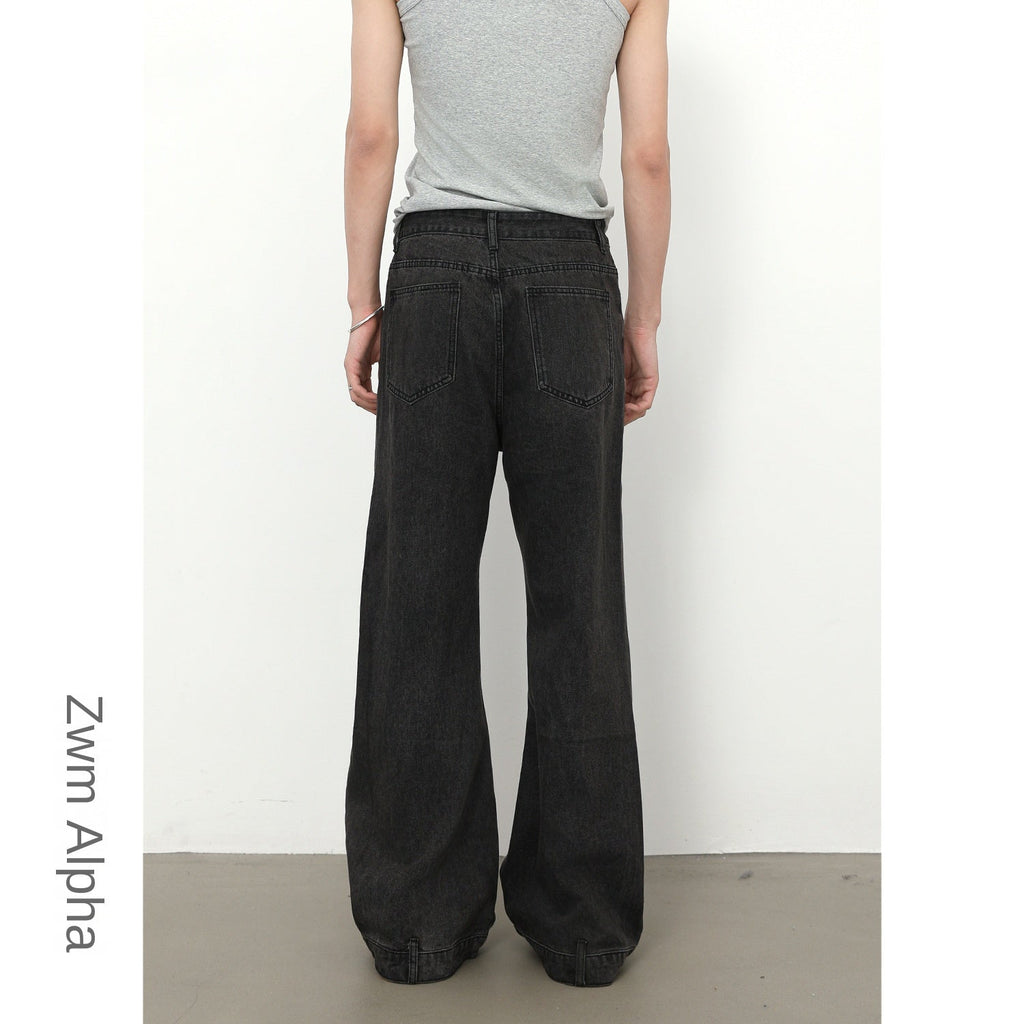 Retro Spliced Beaded Denim Trousers for Men with Loose Flared Straight Leg Design eprolo