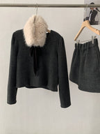 Christmas New Year Winter Rich Girl V-Neck Long Sleeve Top + Skirt Two-Piece Set eprolo