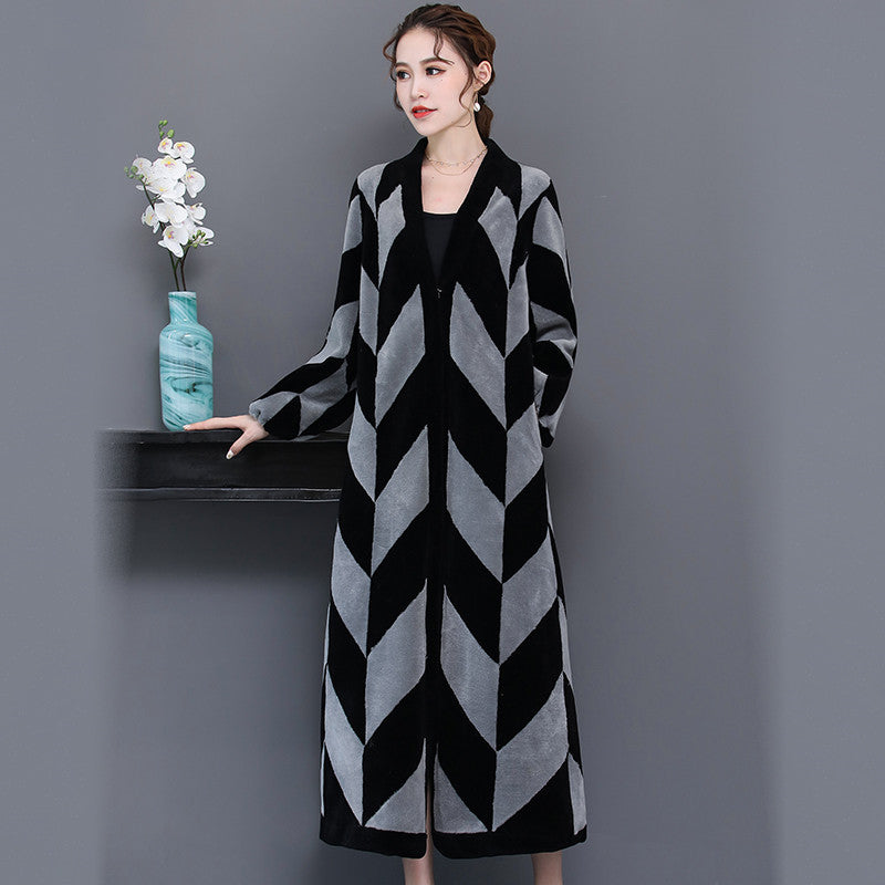 Sheep Sheared Women's Long Over-the-knee Fur Patchwork Coat LittleYogaSocks