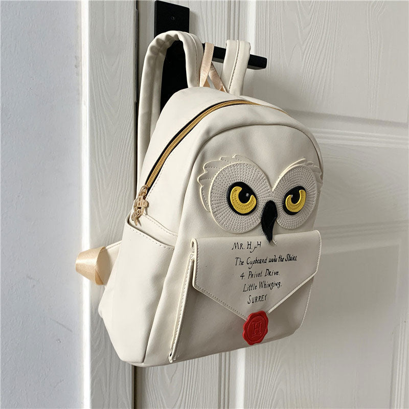 Cute Owl and Letter Casual Small Bag Women Girls Bag Beige PU Leather Backpack School Bag Shoulders Bag Gift eprolo