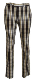 BENCIVENGA Multicolor Checkered Cotton Straight Fit Men Pants BENCIVENGA