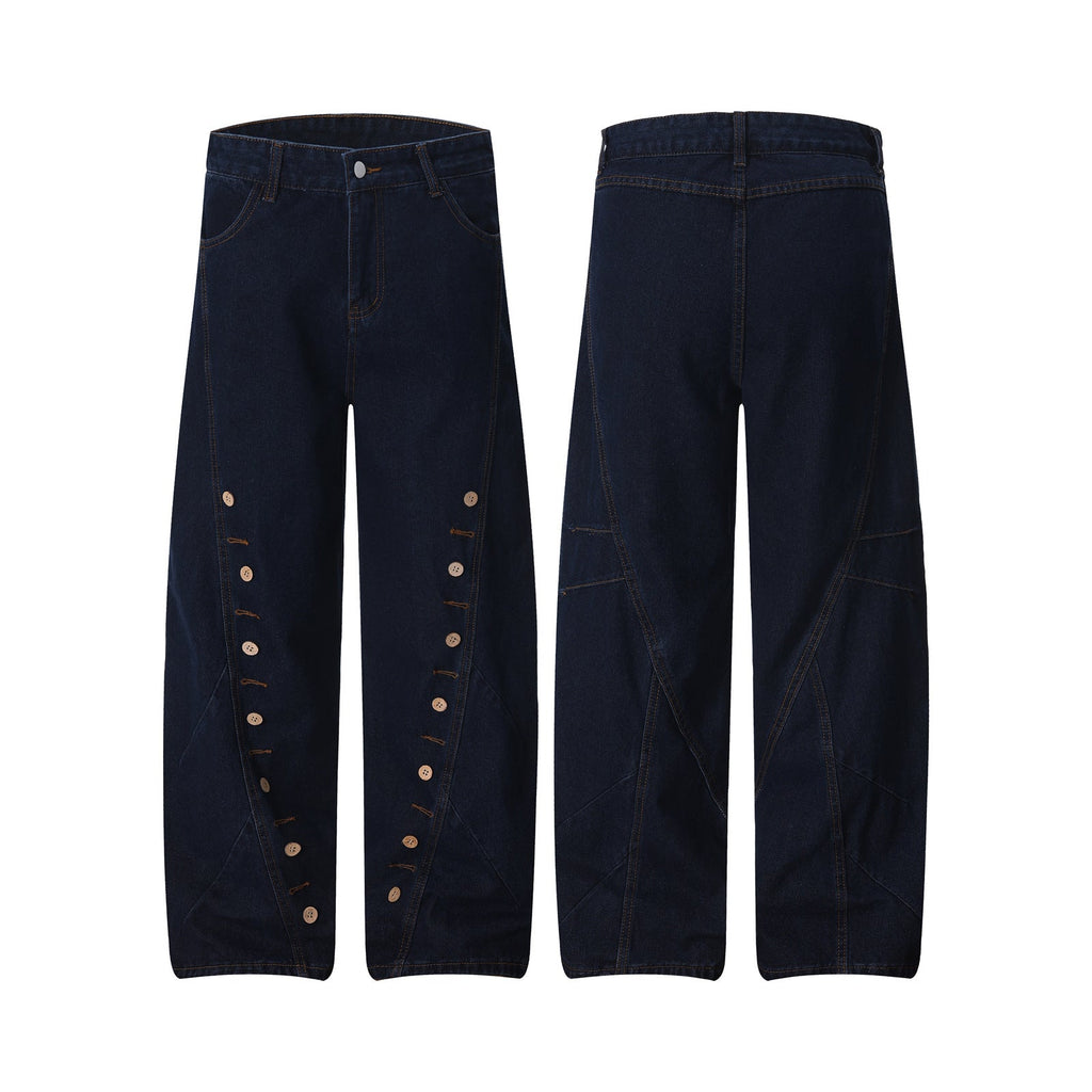 Trendy Multi-Button Design Wide-Leg Jeans for Men and Women, Loose and Comfortable Floor-Length Trousers eprolo