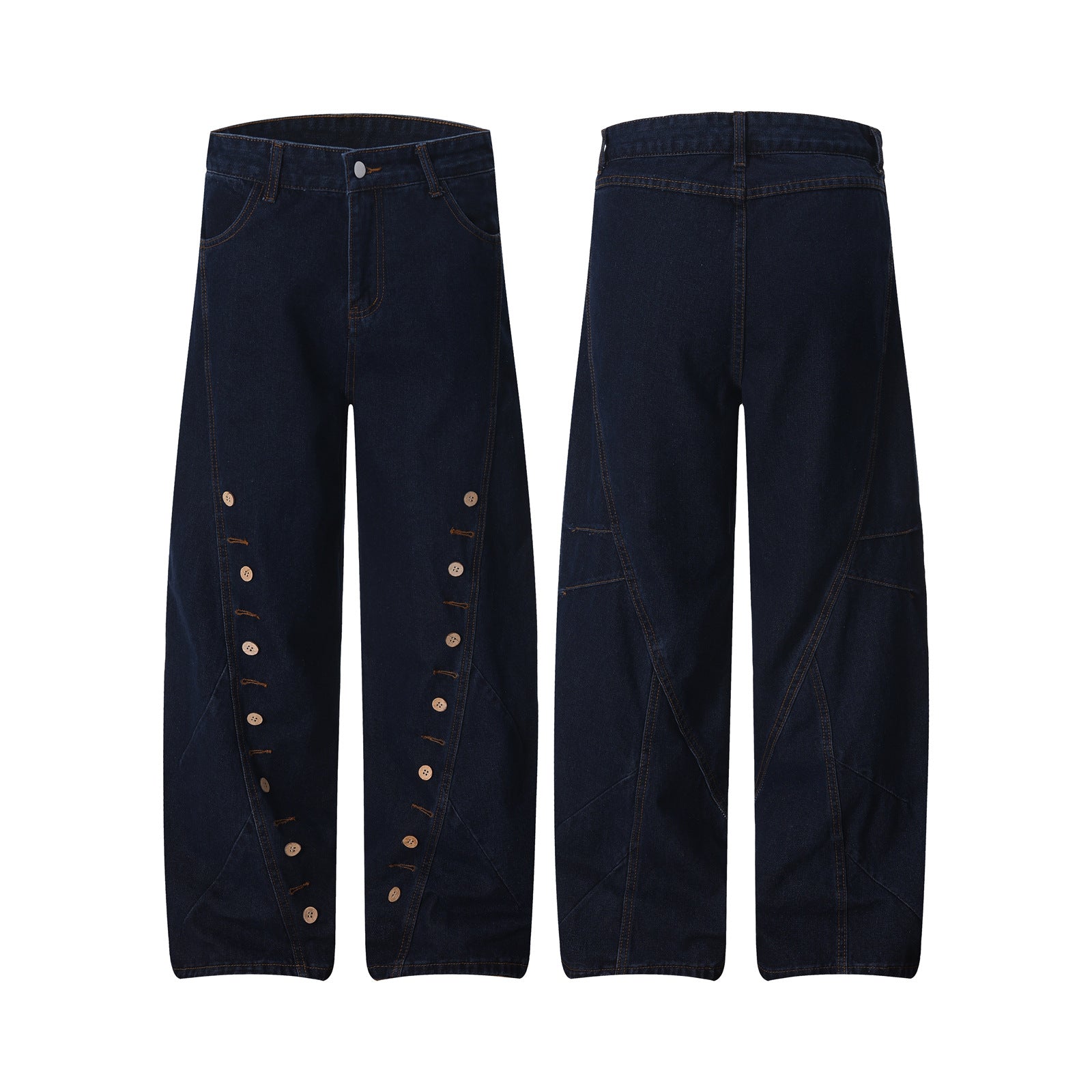 Trendy Multi-Button Design Wide-Leg Jeans for Men and Women, Loose and Comfortable Floor-Length Trousers eprolo