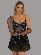 Black strapless mini dress with crystal embellishments | Evening Party | Clubwear eprolo