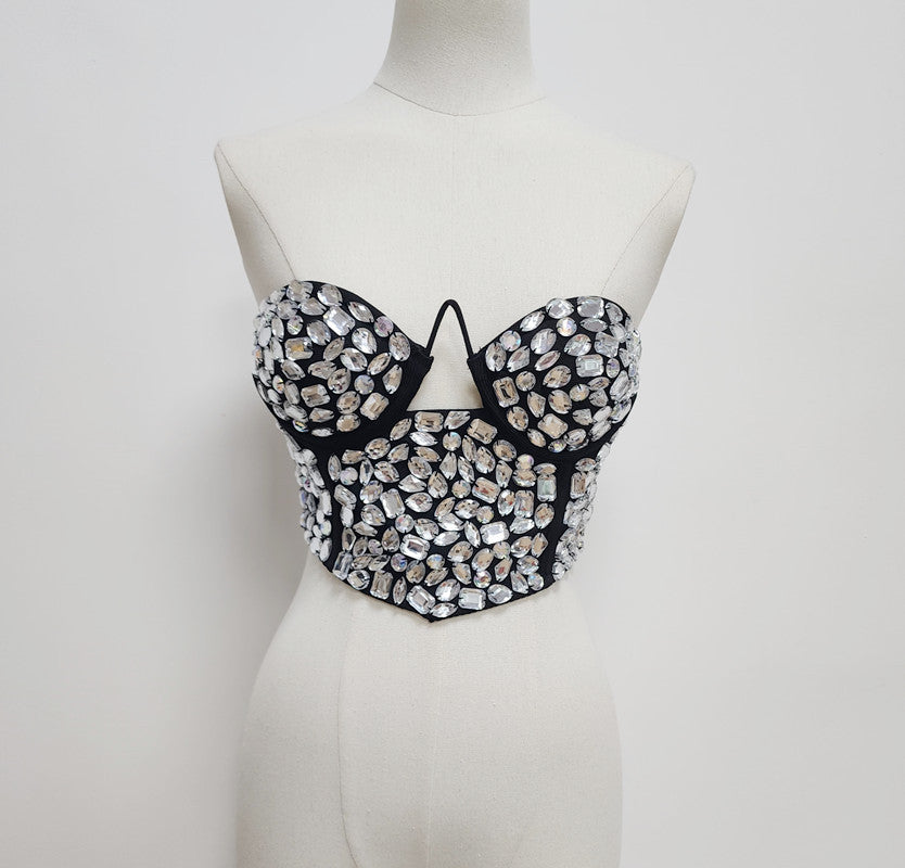 Heavy industry diamond-encrusted pure lust style tube top for autumn and winter with slimming sleeveless hot girl short top eprolo
