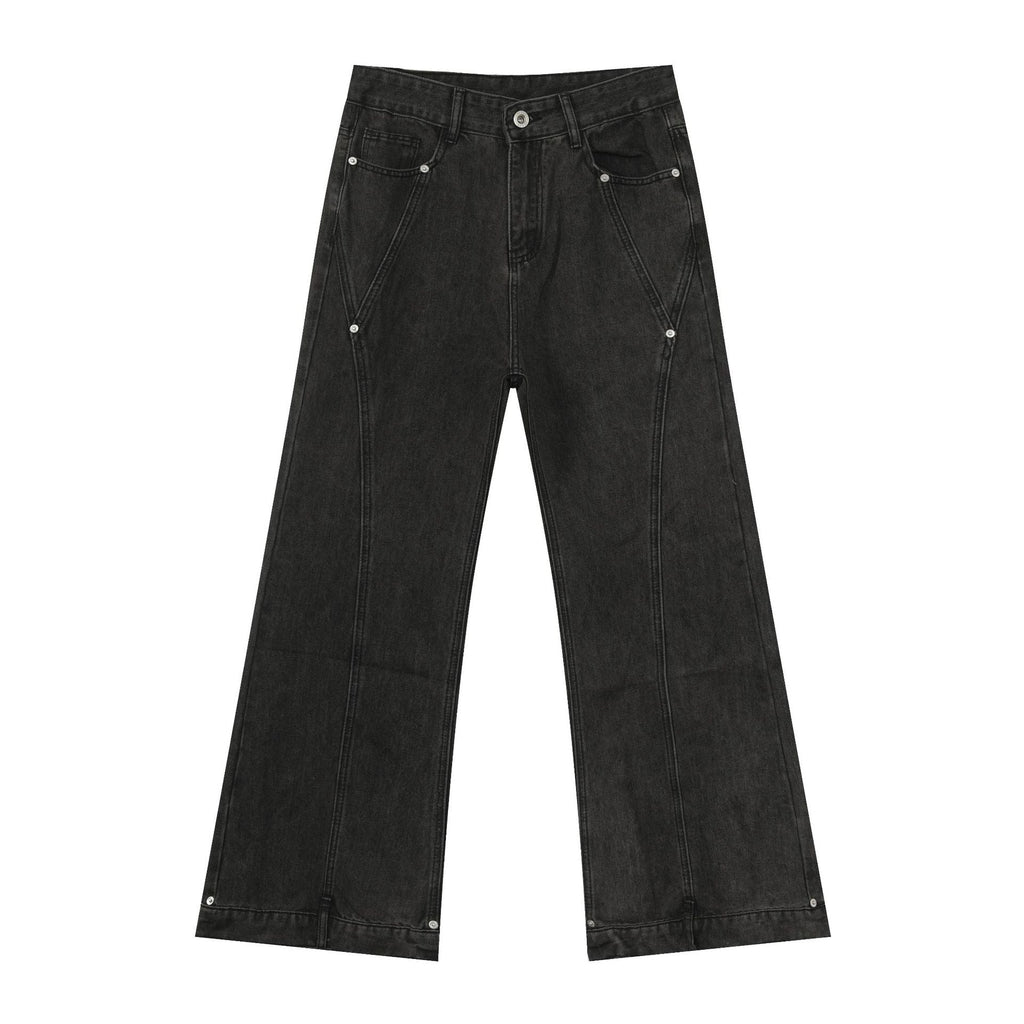 Retro Spliced Beaded Denim Trousers for Men with Loose Flared Straight Leg Design eprolo