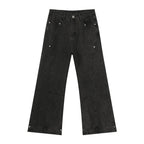 Retro Spliced Beaded Denim Trousers for Men with Loose Flared Straight Leg Design eprolo