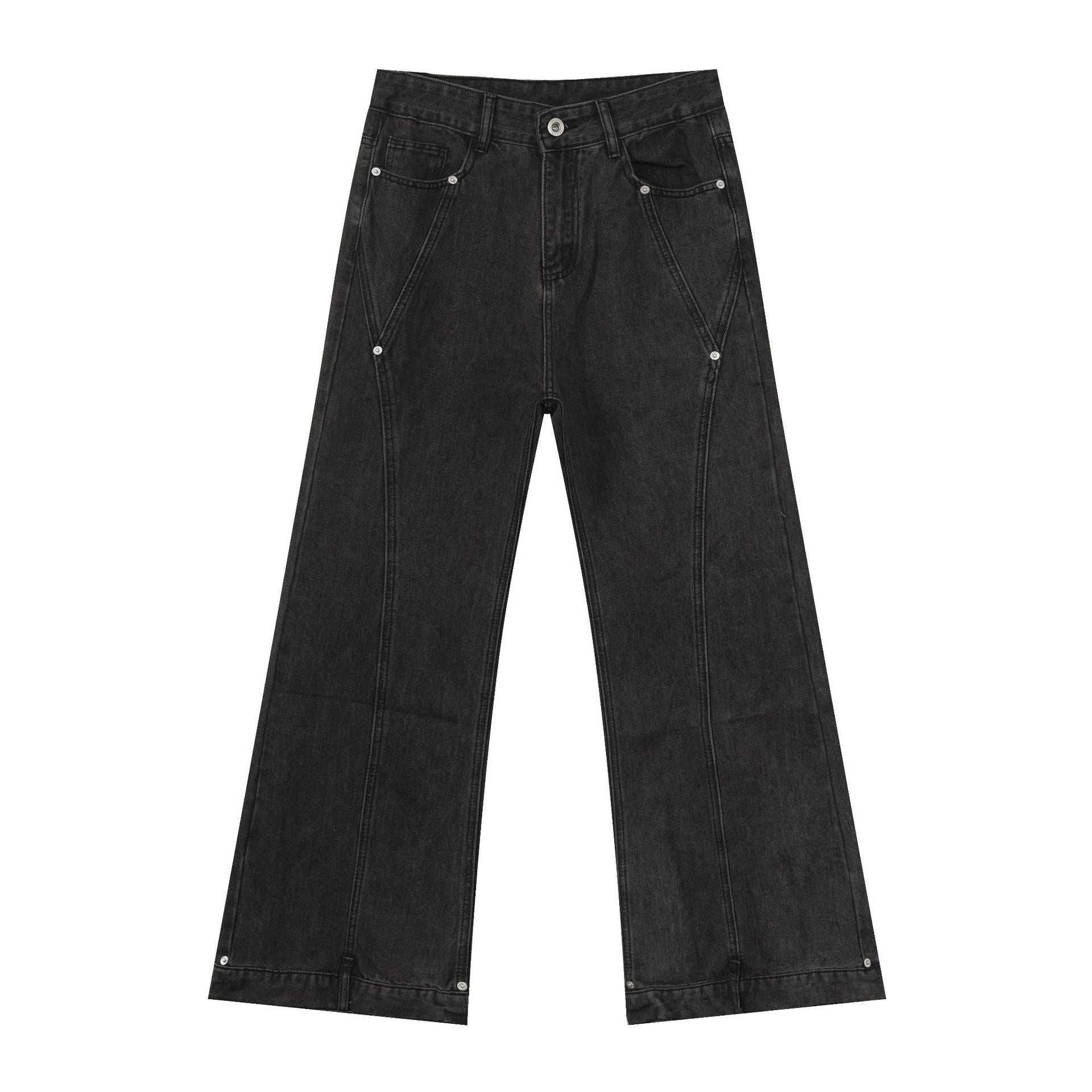 Retro Spliced Beaded Denim Trousers for Men with Loose Flared Straight Leg Design eprolo