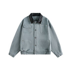Multi-Pocket Spliced Leather Collar Loose All-Match Work Jacket Men eprolo