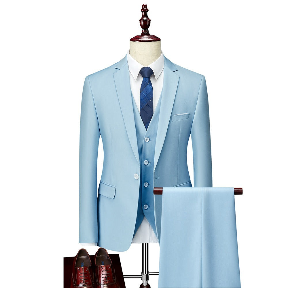 3 piece men's wedding suits fashion men's slim solid color business office suit sets large size men Blazer+ pants + vest eprolo