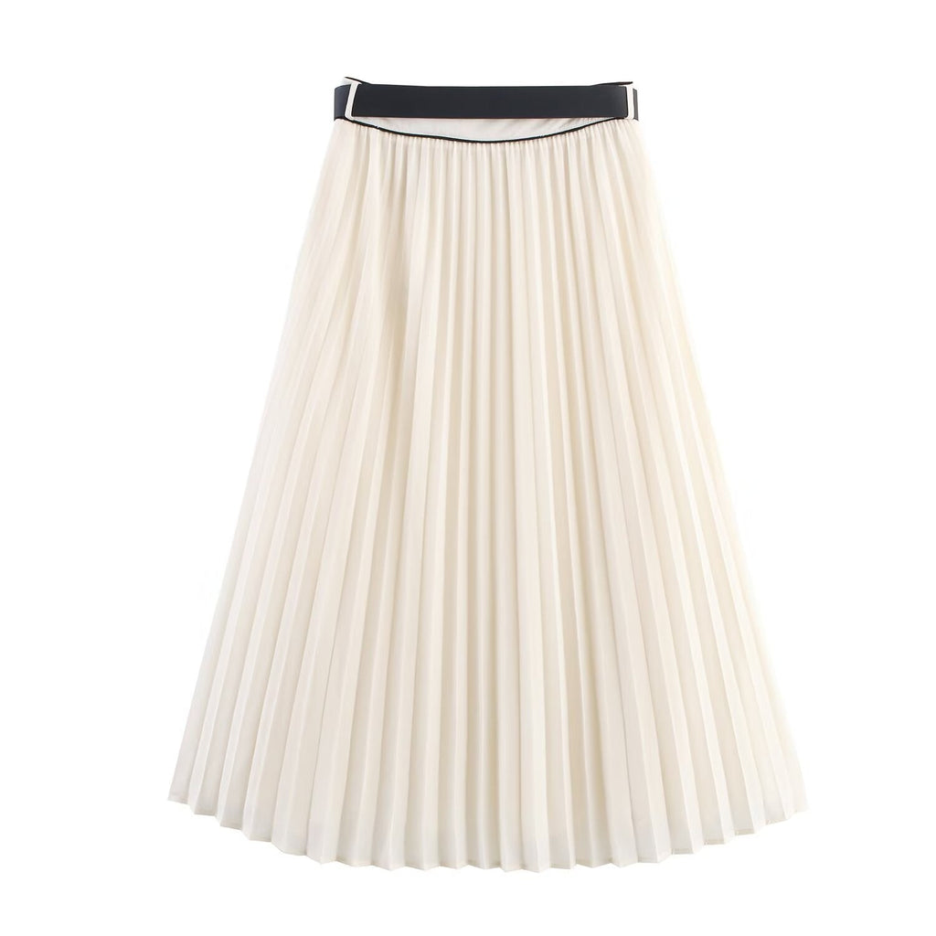 Color blocking trimmed pleated shirt+skirt set eprolo