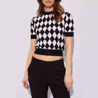 High quality short sleeved niche knitwear women's new diamond grid age reducing shirt top eprolo
