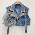 Suit collar ribbon flower denim vest women's vest eprolo