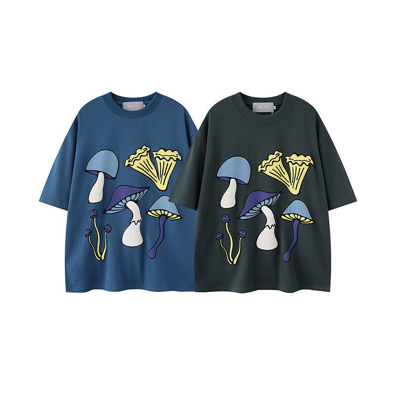 Mushroom print short sleeved T-shirt for men and women eprolo