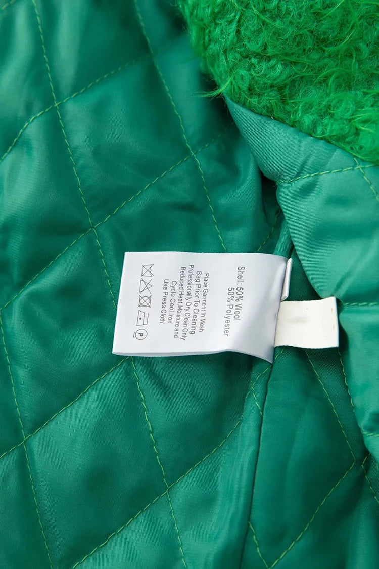 Autumn Winter Wool Blends Green Overcoat For Women Long Sleeve Pockets Double Breasted Vintage Outwear eprolo