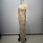 Sexy Design Mesh Sleeveless Fitted Sequined Long Length Bodycon Party Wholesale Women's Dress eprolo