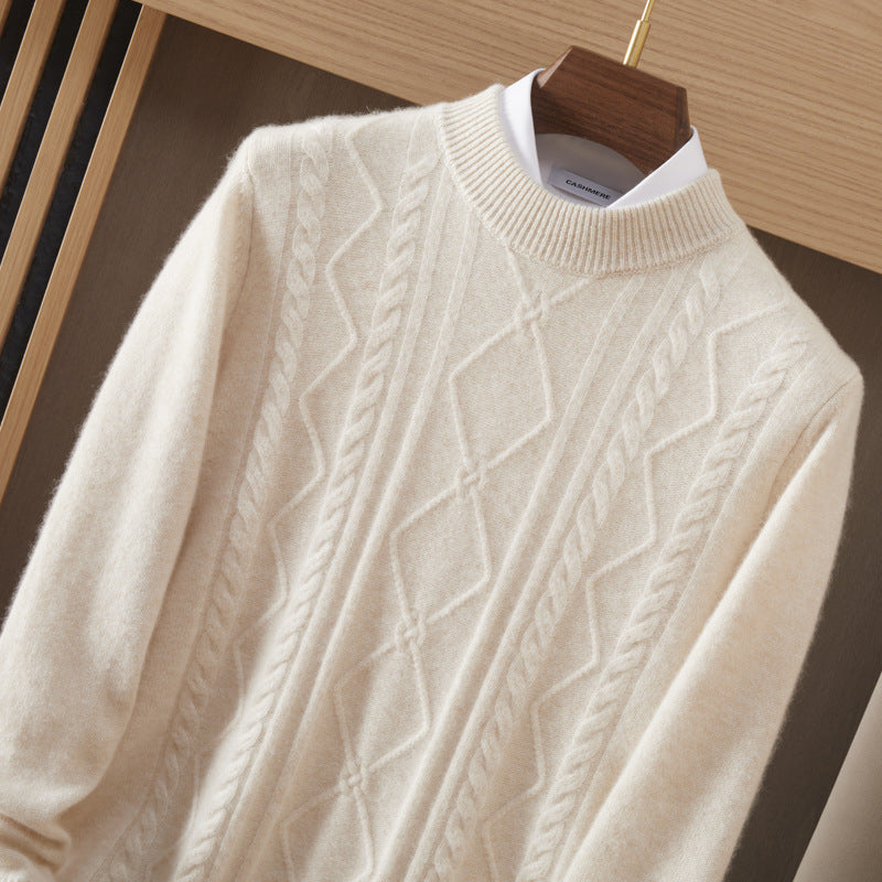 Men's Semi-high Diamond Bottoming Shirt Middle-aged Business Leisure Twisted Warm Sweater LittleYogaSocks