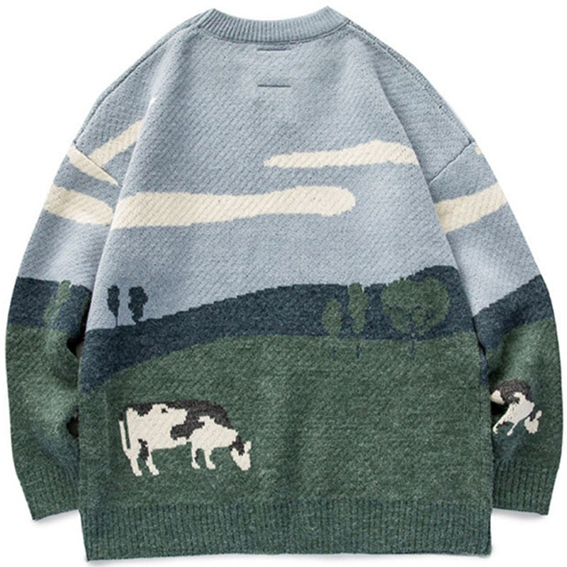 Men Cows Vintage Winter Warm Daily Knitwear Pullover Male Korean Fashions O-Neck Sweater Women Casual Harajuku Clothes eprolo