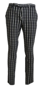 BENCIVENGA Black Checkered Cotton Casual Pants BENCIVENGA