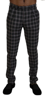 BENCIVENGA Gray Checkered Slim Fit Men Pants BENCIVENGA