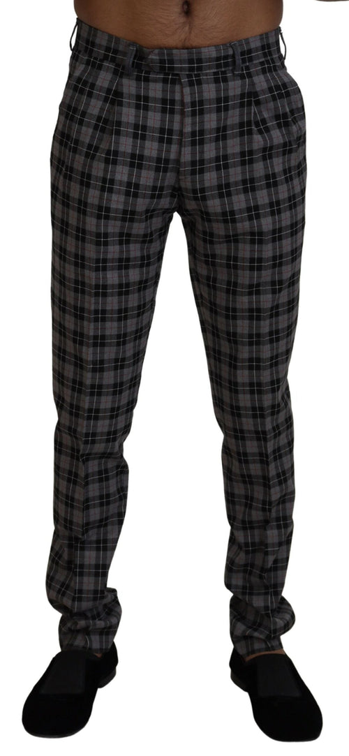 BENCIVENGA Gray Checkered Slim Fit Men Pants BENCIVENGA