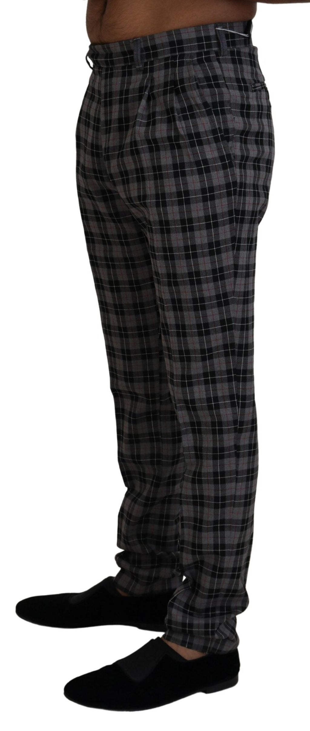BENCIVENGA Gray Checkered Slim Fit Men Pants BENCIVENGA