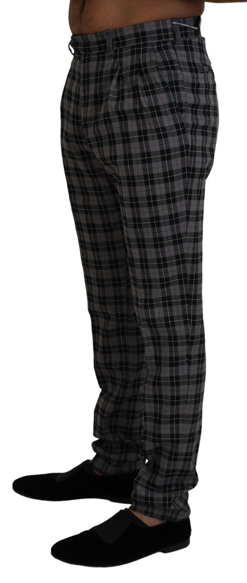 BENCIVENGA Gray Checkered Slim Fit Men Pants BENCIVENGA