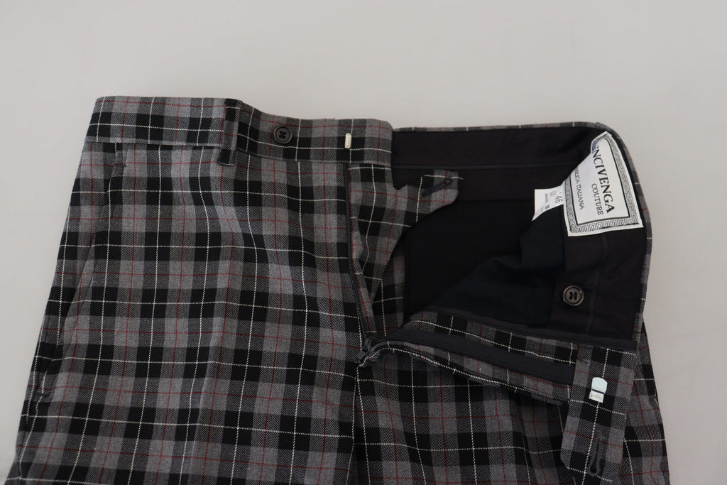 BENCIVENGA Gray Checkered Slim Fit Men Pants BENCIVENGA