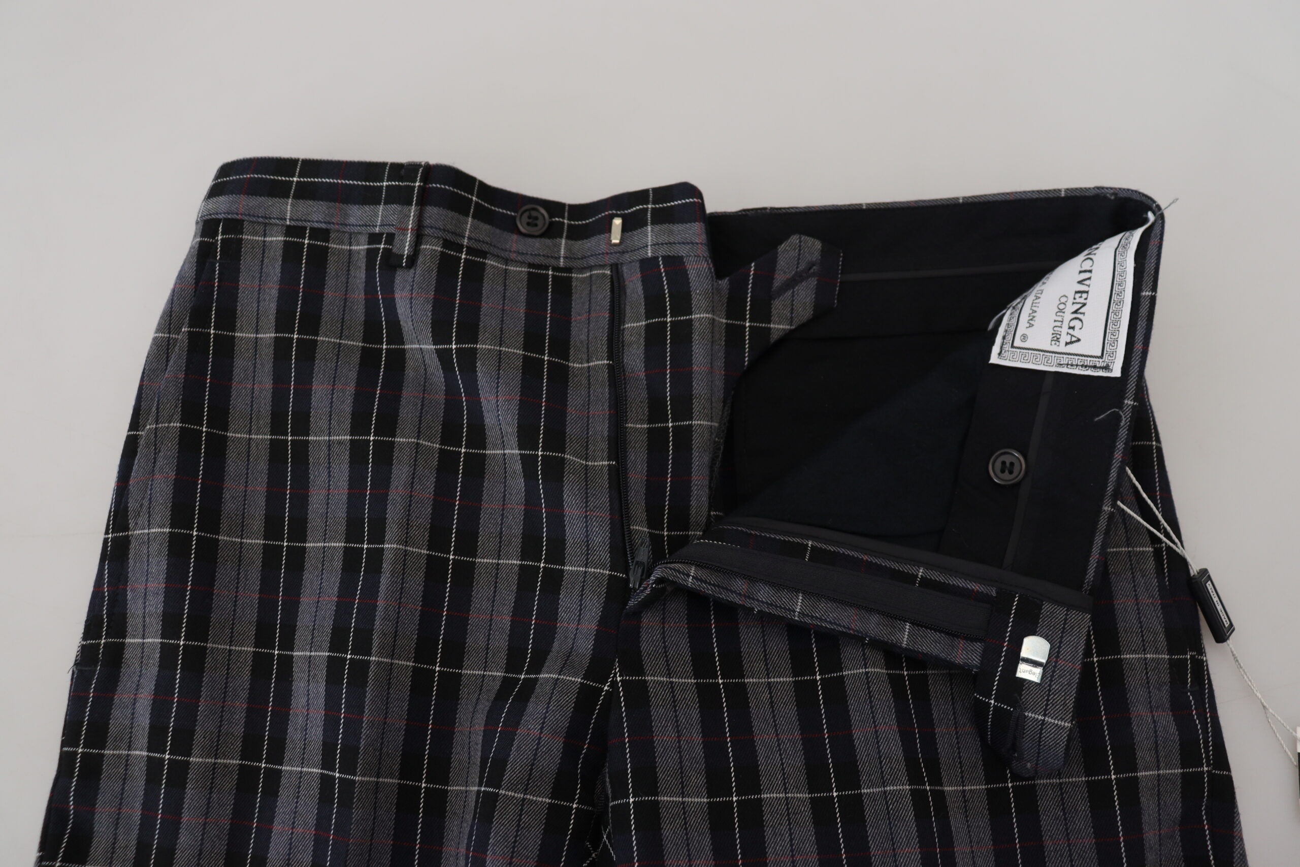 BENCIVENGA Gray Checkered Slim Fit Men Pants BENCIVENGA