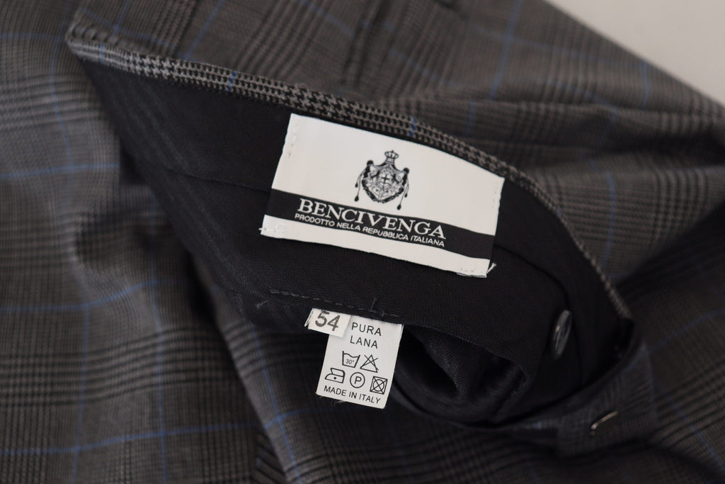 BENCIVENGA Gray Checkered Wool Dress Formal Pants BENCIVENGA
