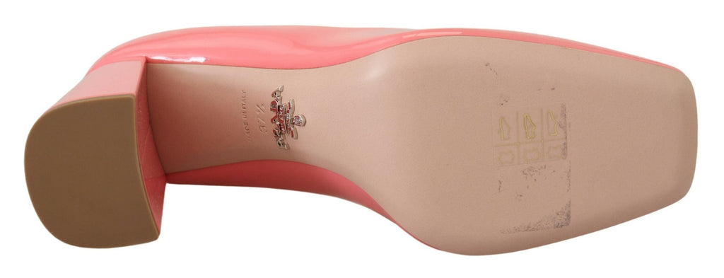 Prada Pink Patent Leather Block Heels Pumps Classic Prada