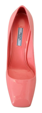 Prada Pink Patent Leather Block Heels Pumps Classic Prada