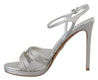 Prada Silver Leather Sandals Ankle Strap Heels Stiletto Prada