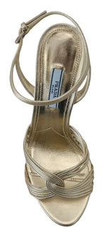 Prada Gold Leather Sandals Ankle Strap Heels Stiletto Sandal Prada