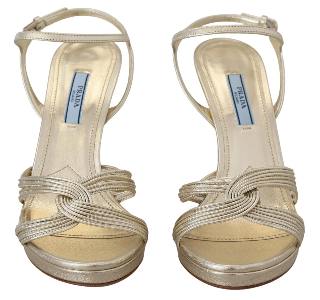 Prada Gold Leather Sandals Ankle Strap Heels Stiletto Sandal Prada