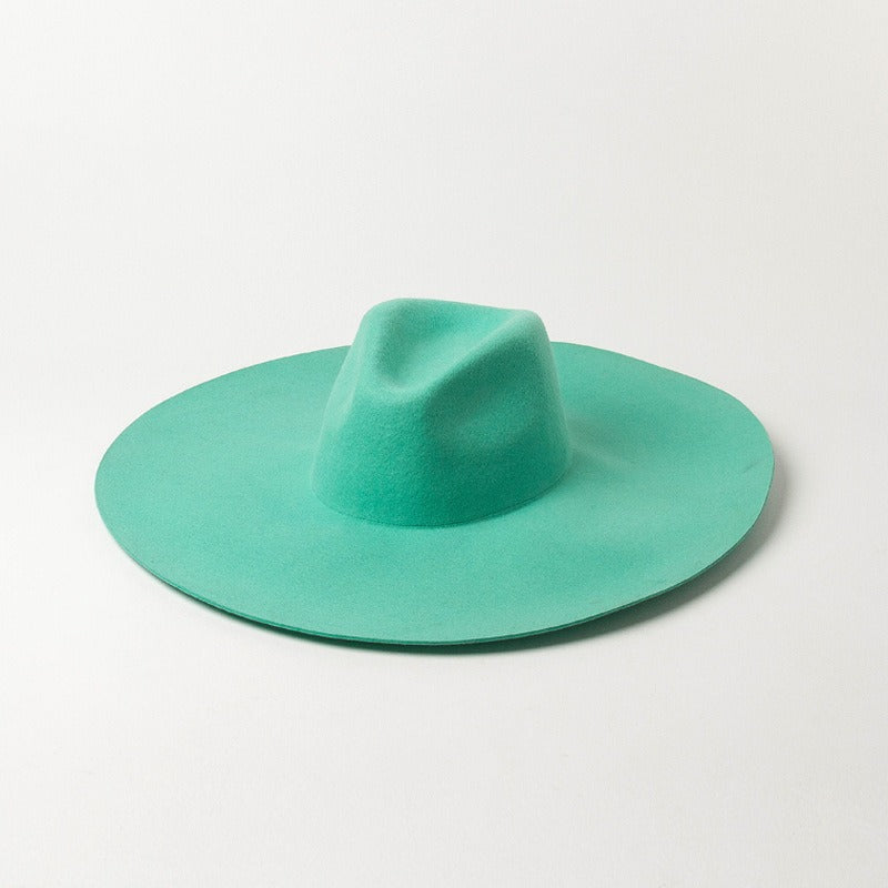 Fashion and Casual Big brim Fruit Green Wool Jazz Top Hat Show Style Felt Hat eprolo