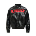 Retro PU Leather Jacket for Men with Deconstructed Patch Letter Design, Loose Fit, Streetwear Style eprolo