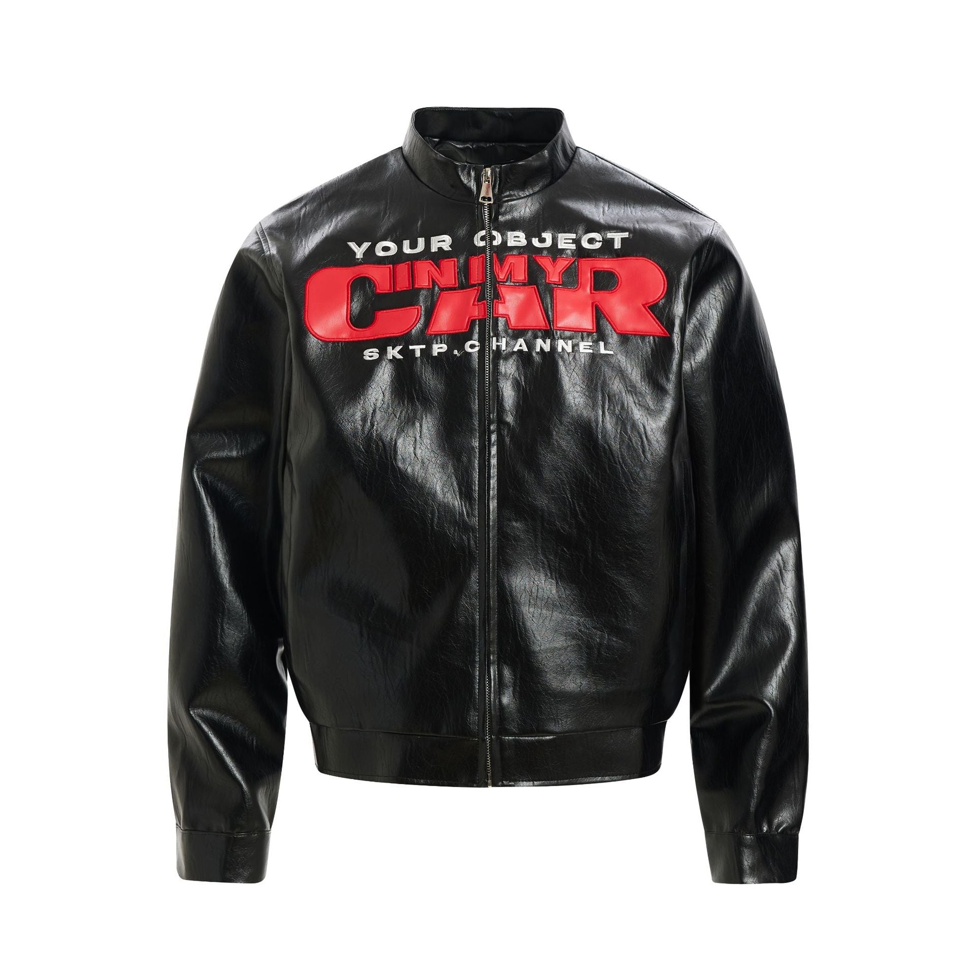 Retro PU Leather Jacket for Men with Deconstructed Patch Letter Design, Loose Fit, Streetwear Style eprolo