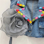 Suit collar ribbon flower denim vest women's vest eprolo
