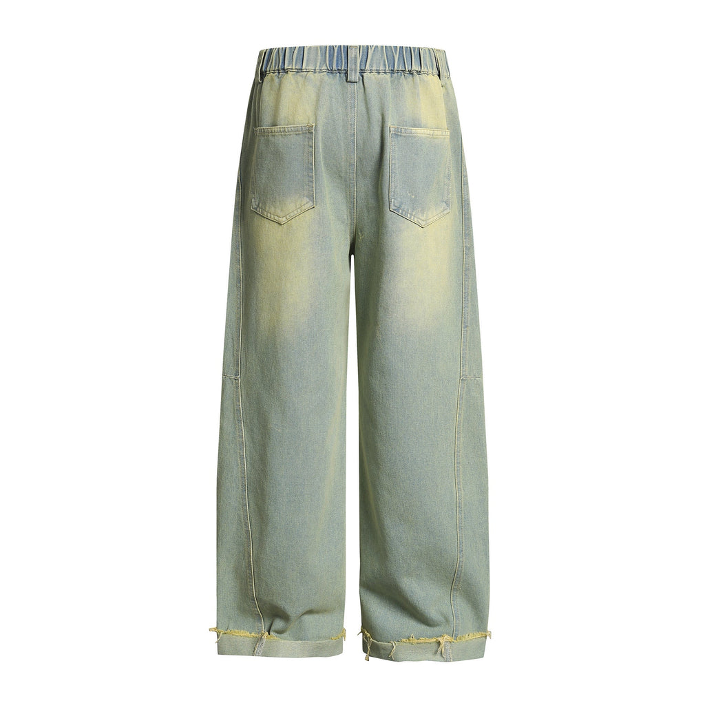 Retro Fun Graffiti Print Straight Jeans with Detachable Dog Pendant Wide Leg Pants for Men and Women eprolo