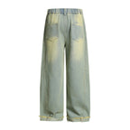 Retro Fun Graffiti Print Straight Jeans with Detachable Dog Pendant Wide Leg Pants for Men and Women eprolo