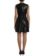 Valentino Shiny Black Nylon Cut Out A-line Mini Dress Valentino