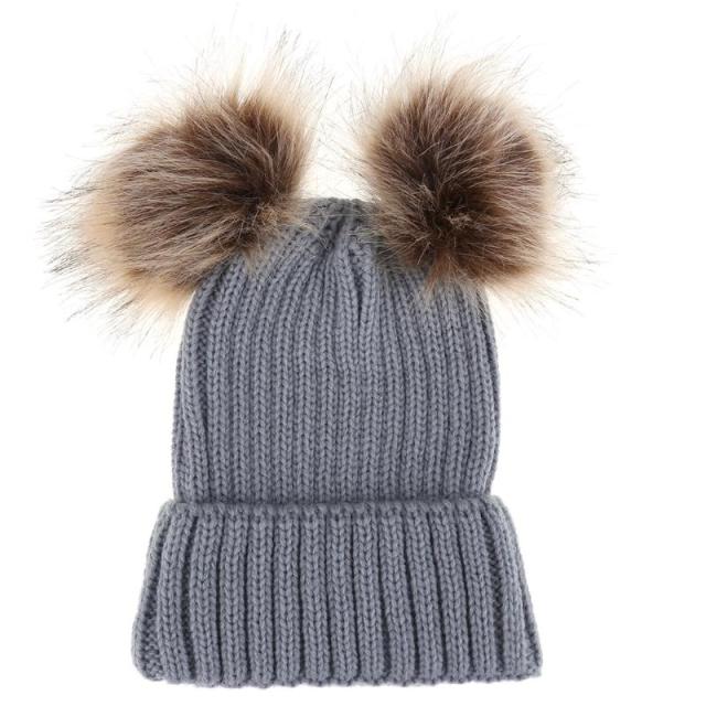 Parent-child Caps Cute Infant Baby Pompon Winter Hat Double Fur Ball Hat Mother Kids Warm Knitted Hat Newborn Beanie Cap eprolo